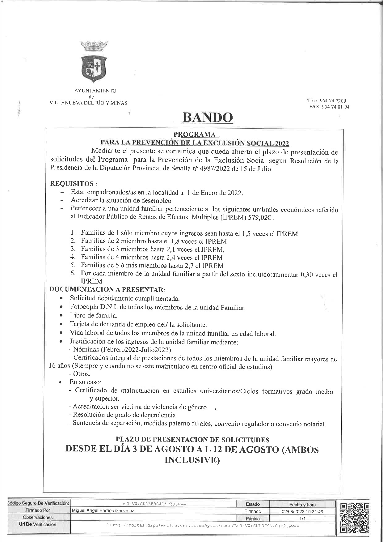 BANDO PROGRAMA EXCLUSION SOCIAL
