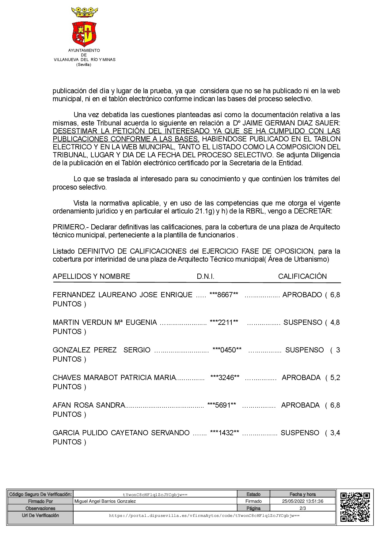 RESOLUCION DEFINITVA DE CALIFICACIONES PLAZA Arquitecto TCO.MPAL (1)-002