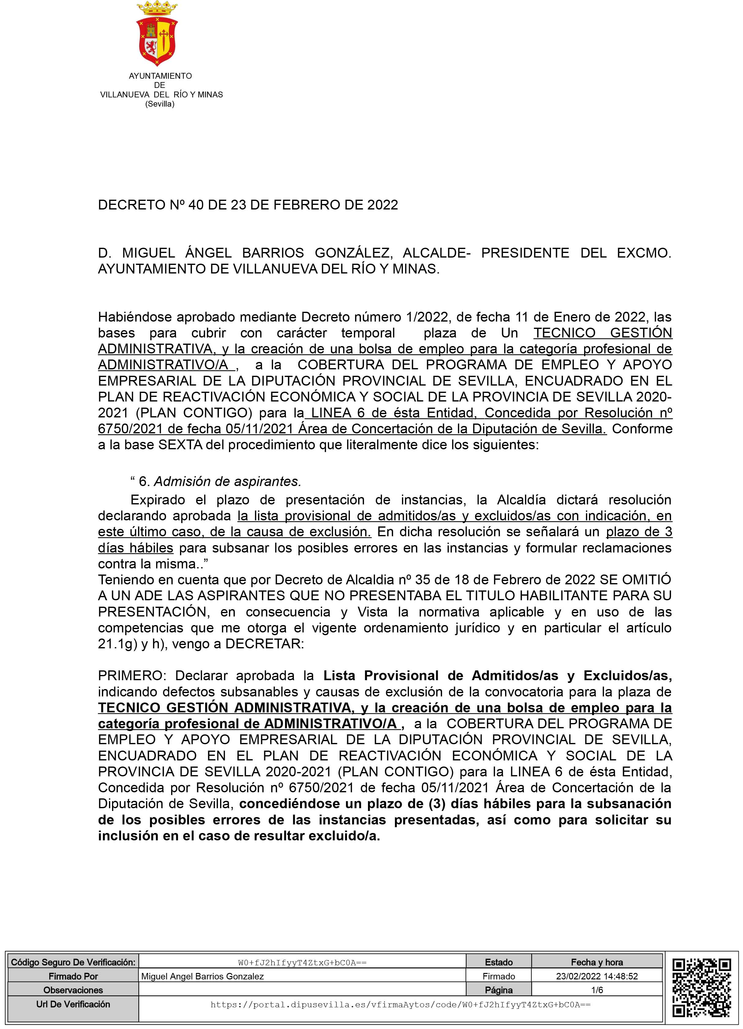 SUBSANADO Administrativo LISTADO PROVISIONAL --1